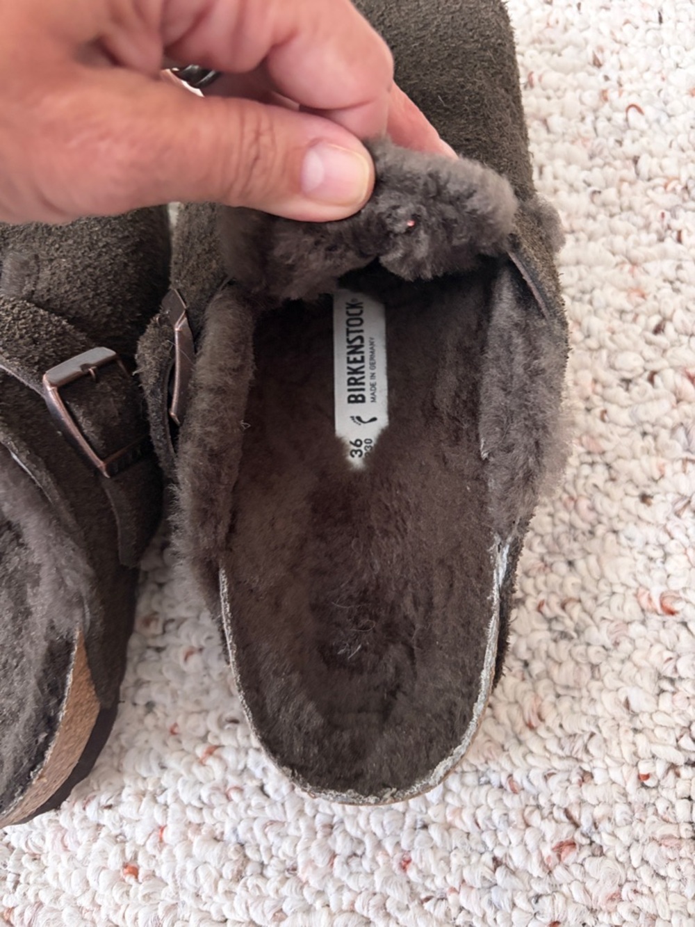 Birkenstock Boston Brown Suede Shearling Clog - Picture 4 of 6